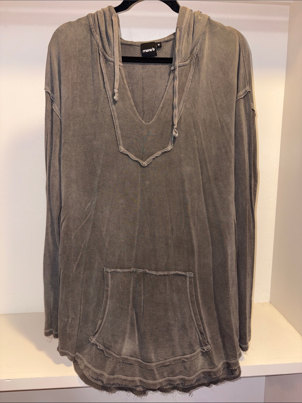 Mona B Olive Green Washed V-Neck Hoodie Tunic